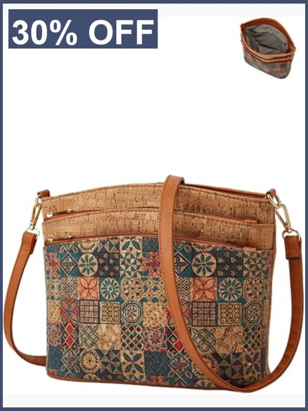 Bohemian Cork Crossbody Hobo Satchel Bag for Women Vintage Shoulder Purse